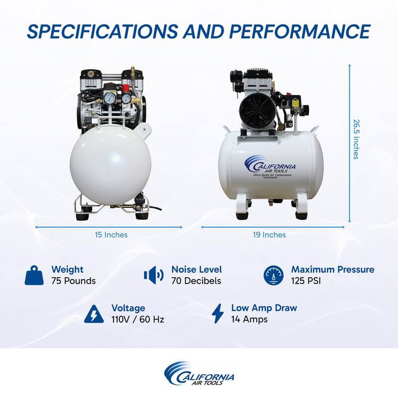 California Air Tools 10 Gal. 2.0 HP Ultra-Quiet and Oil-Free Electric Stationary Air Compressor with Auto Drain - 10020CHAD