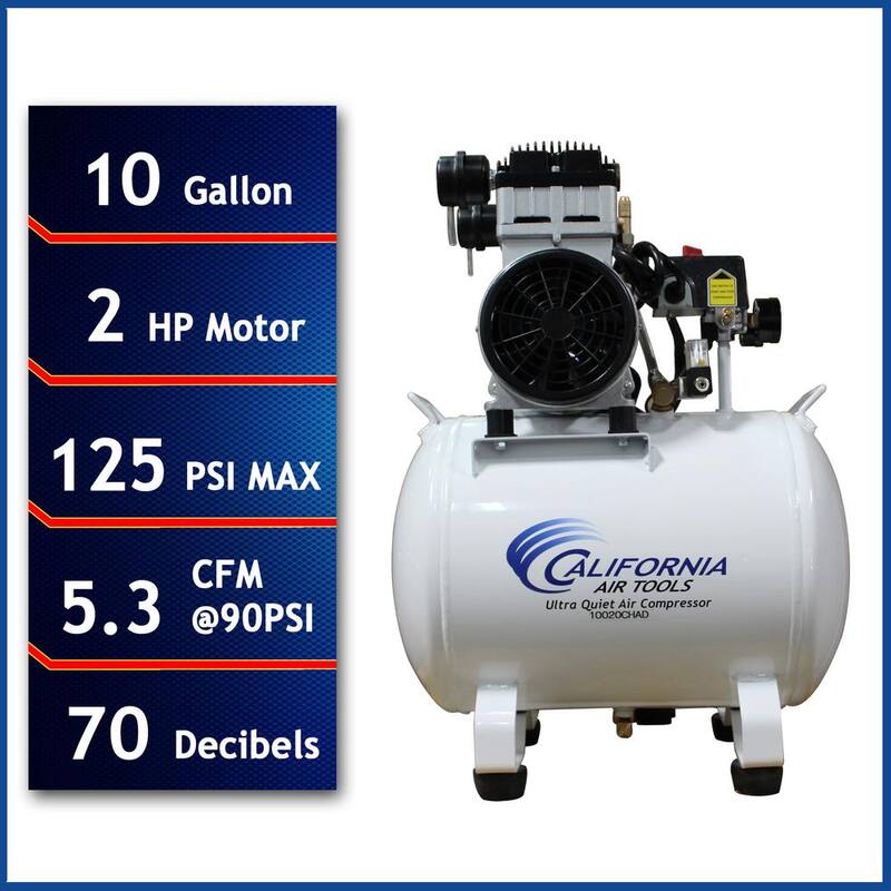 California Air Tools 10 Gal. 2.0 HP Ultra-Quiet and Oil-Free Electric Stationary Air Compressor with Auto Drain - 10020CHAD