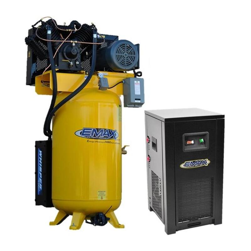 EMAX Silent Air Industrial E450 80 Gal. 175 psi Electric 10HP 38CFM 3-Ph. 460V 2-Stage Stationary Air Compressor,58CFM Dryer - HSP10V080V3P460