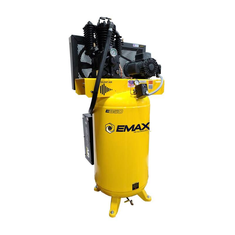 EMAX Silent Air Industrial E350 Series 80 Gal. 175 PSI 5HP 19 CFM 1-Phase 2-Stage Vertical Stationary Electric Air Compressor - HS05V080I1