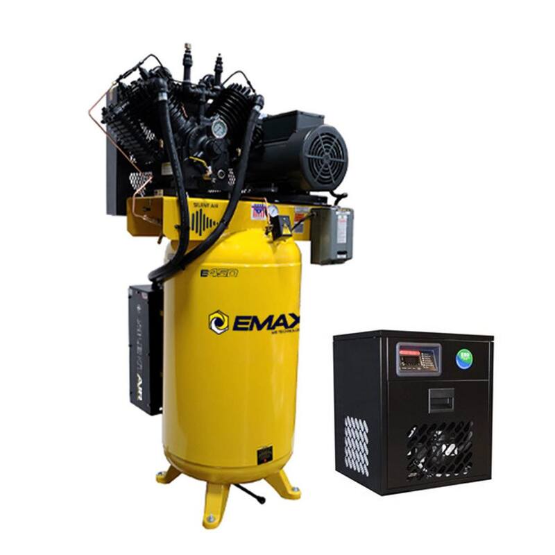 EMAX Silent Air Industrial E450 80 Gal. 175 psi Electric 10HP 38CFM 1-Ph 2-Stage Stationary Air Compressor,58CFM Dryer Bundle - HSP10V080V1PK