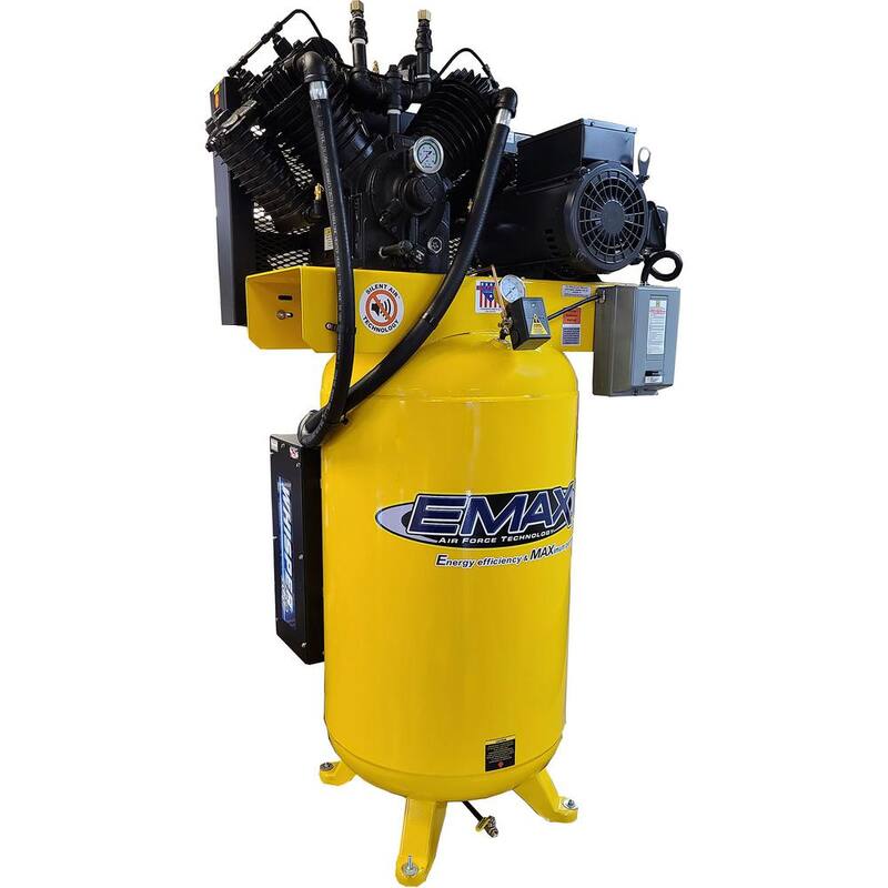 EMAX Silent Air Industrial E350 Series 80 Gal. 175 psi 10 HP 38 CFM 1-Phase 2-Stage Industrial Electric Air Compressor - HS10V080V1