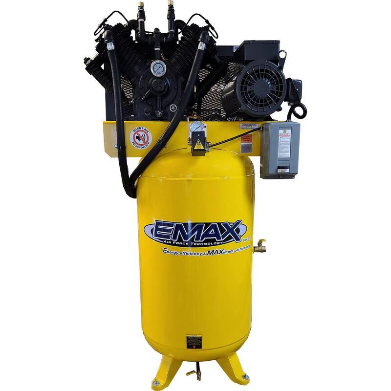 EMAX Silent Air Industrial E350 Series 80 Gal. 175 psi 10 HP 38 CFM 1-Phase 2-Stage Industrial Electric Air Compressor - HS10V080V1
