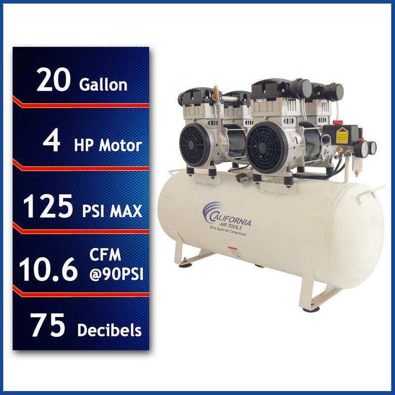 California Air Tools 20 Gal. 4.0 HP Ultra Quiet and Oil-Free Electric Stationary Air Compressor - 20040C
