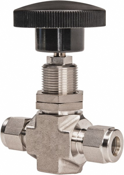 Ham-Let Needle Valve: Round Knob Handle, Straight, 3/8" Pipe, Compression x Compression End, Stainless Steel Body - 3204808