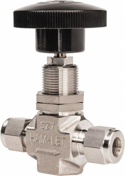 Ham-Let Needle Valve: Round Knob Handle, Straight, 3/8" Pipe, Compression x Compression End, Stainless Steel Body - 3204808