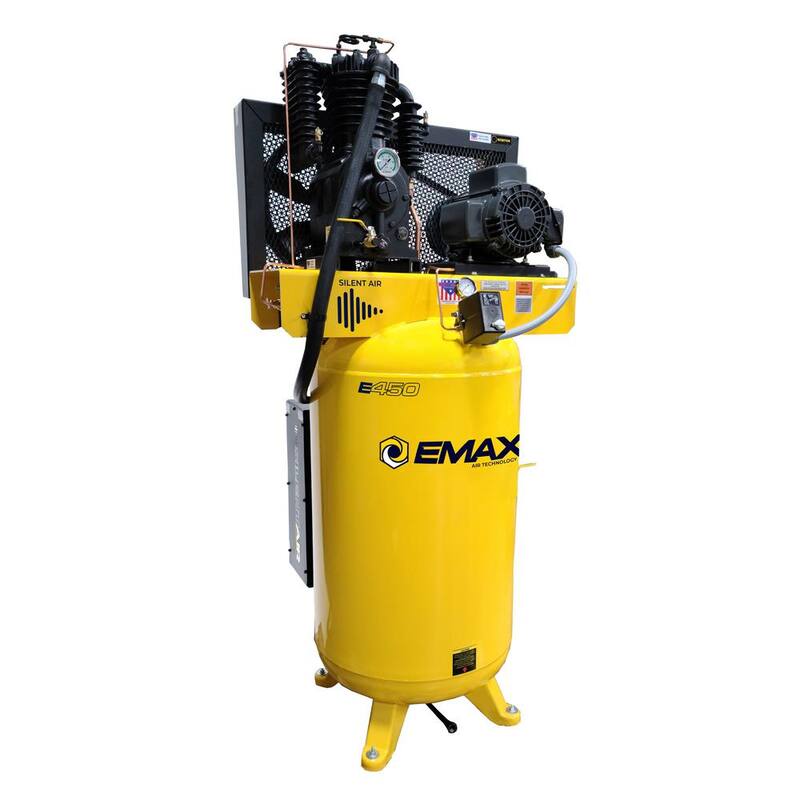 EMAX Silent Air Industrial E450 Series 80 Gal. 175 PSI 5HP 19 CFM 1-Phase 2-Stage Vertical Stationary Electric Air Compressor - HSP05V080I1