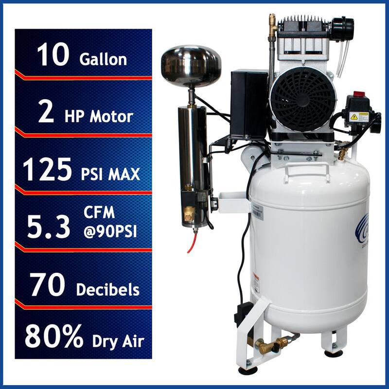 California Air Tools 10 Gal. 2 HP Ultra Quiet and Oil-Free Stationary Electric Air Compressor with Air Dryer and Auto Drain Valve - 10020DCAD