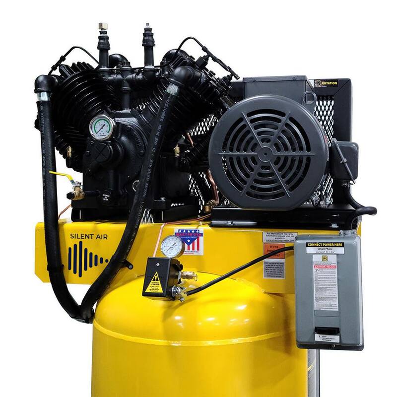 EMAX Silent Air Industrial E450 80 Gal. 175 psi Electric 7.5 HP 31 CFM 1-Ph 2-Stage Stationary Air Compressor, 30 CFM Dryer - HSP07V080V1PK