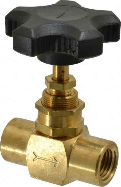 Specialty Mfr Needle Valve: Knob Handle, Straight, 1/4" Pipe, NPT End, Brass Body - 5890090