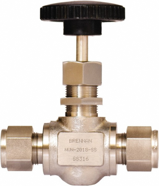 Brennan Needle Valve: Straight, 1/2" Pipe, Stainless Steel Body, Polytetrafluoroethylene Seal - NVN-2018-SS