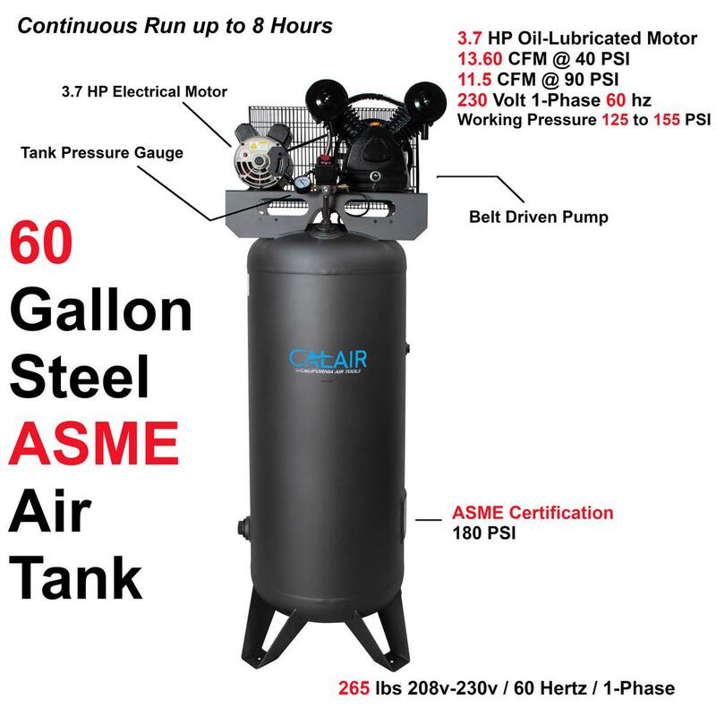 California Air Tools CALAIR 60037BD 60 Gal 3.7 hp One-Stage Oil-Lubricated Electrical Belt Driven 155 PSI Air Compressor - CAIR-60037BD