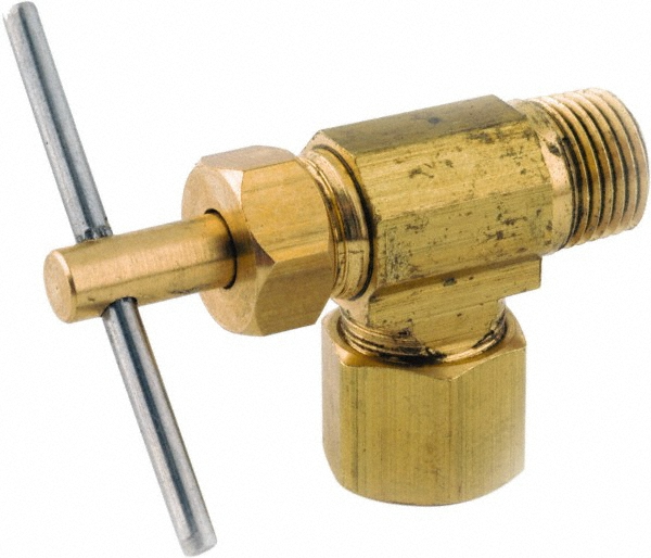 ANDERSON METALS Needle Valve: Angled, 1/4 x 1/4" Pipe, Lead-Free Brass Body, Brass Seal - 759103-0404