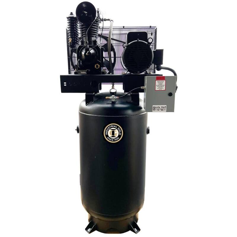 Unbranded Industrial Gold 80 Gal. 7.5 HP Vertical 1-Phase Low RPM 175 PSI Electric Air Compressor with Quiet Operation - CI7521E80V