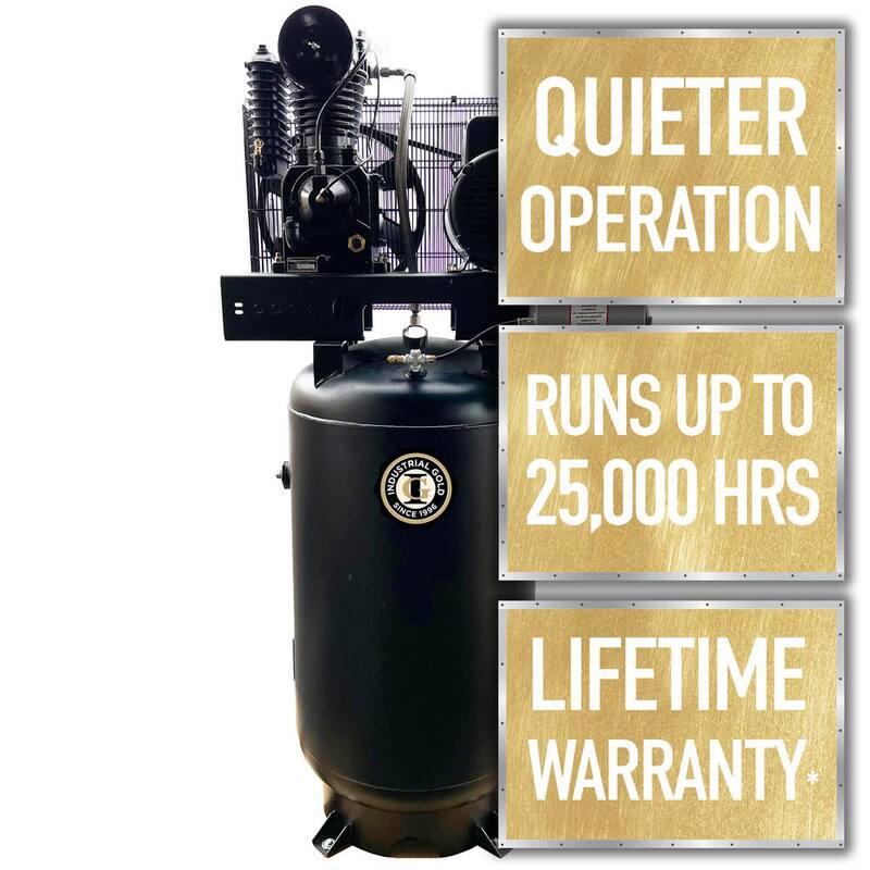 Unbranded Industrial Gold 80 Gal. 7.5 HP Vertical 1-Phase Low RPM 175 PSI Electric Air Compressor with Quiet Operation - CI7521E80V