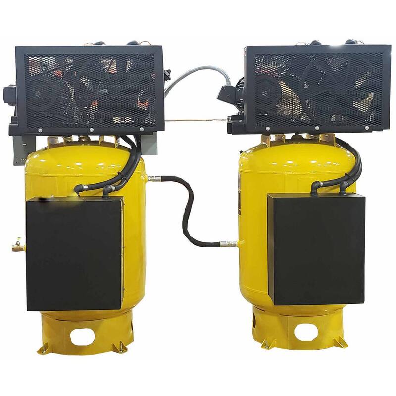 EMAX 80 Gal. Two 10 HP 1ph Vertical Solo Mounted Alternating Silent Air Compressors withPressure Lube Pump - ESP10A080V1