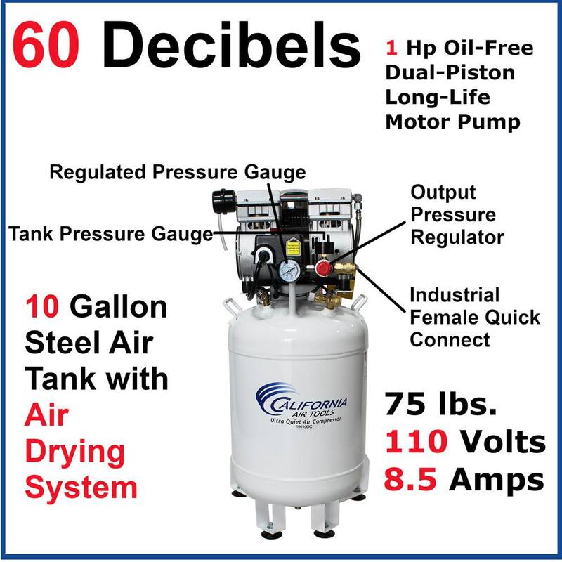 California Air Tools 10 Gal. 1 HP Stationary Electric Air Compressor with Air Drying System - 10010DC