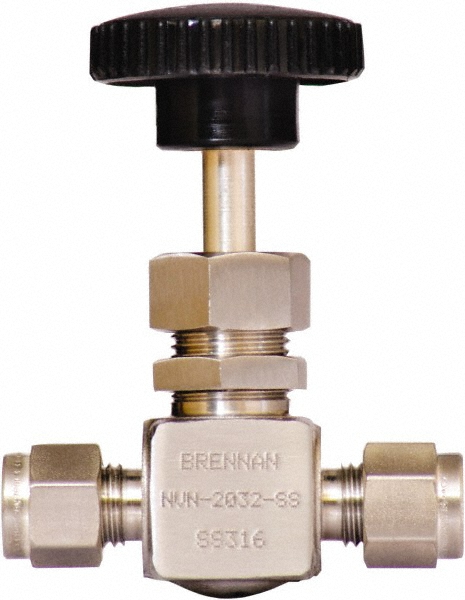 Brennan Needle Valve: Straight, 1/4" Pipe, Stainless Steel Body, Polytetrafluoroethylene Seal - NVN-2032-SS