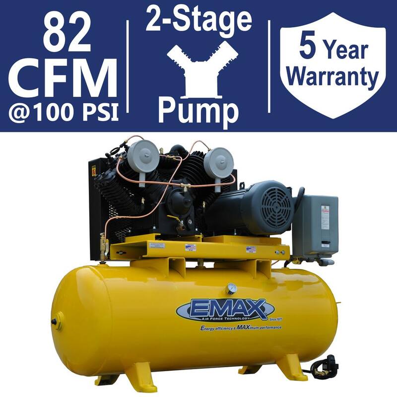 EMAX Industrial E450 Series 120 Gal. 175 psi 20 HP 82 CFM 3-Phase 460V 2-Stage Stationary Electric Air Compressor - HP20H120V3-460