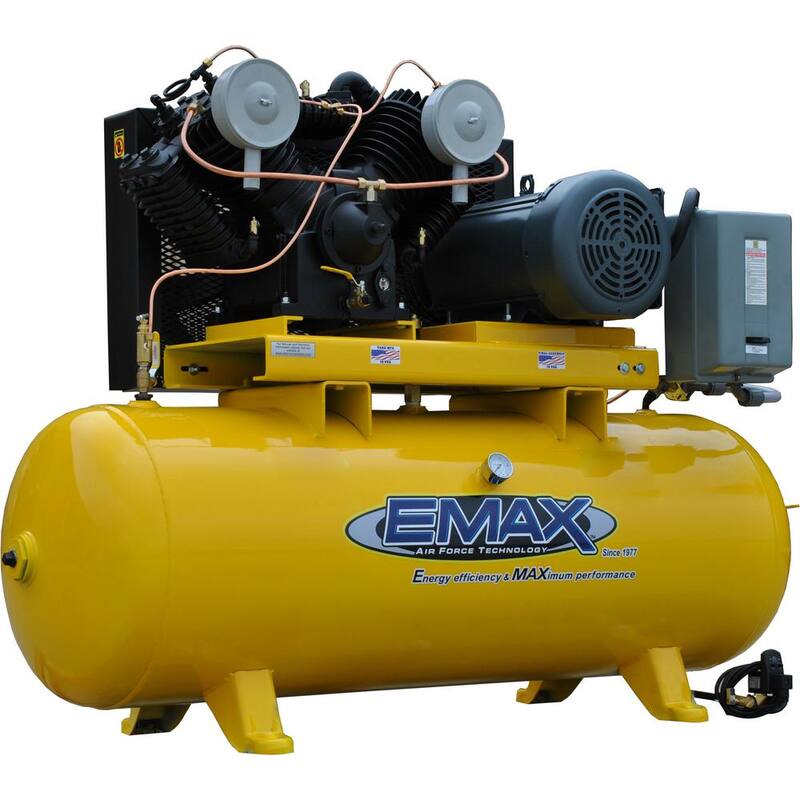 EMAX Industrial E450 Series 120 Gal. 175 psi 20 HP 82 CFM 3-Phase 460V 2-Stage Stationary Electric Air Compressor - HP20H120V3-460