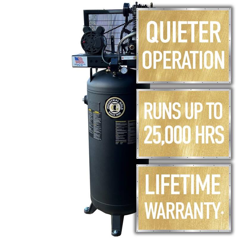 Unbranded Industrial Gold 60 Gal. 3.5 HP Vertical 1-Phase Low RPM 125-PSI Electric Air Compressor with Quiet Operation - CI51E61V