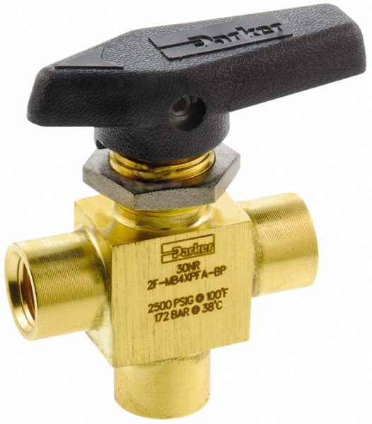 Parker 3-Way Manual Ball Valve: 1/8" Pipe - 2Z-MB2XPFA-BP