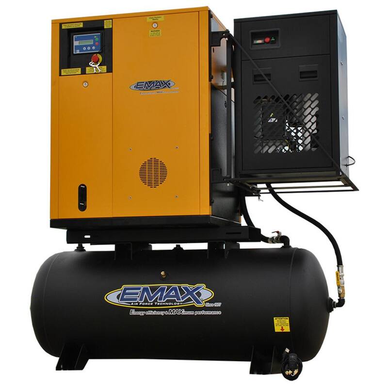 EMAX Premium Series 120 Gal. 10 HP 1-Phase Electric Variable Speed Rotary Screw Air Compressor with Refrigerated Dryer - HRVK100001