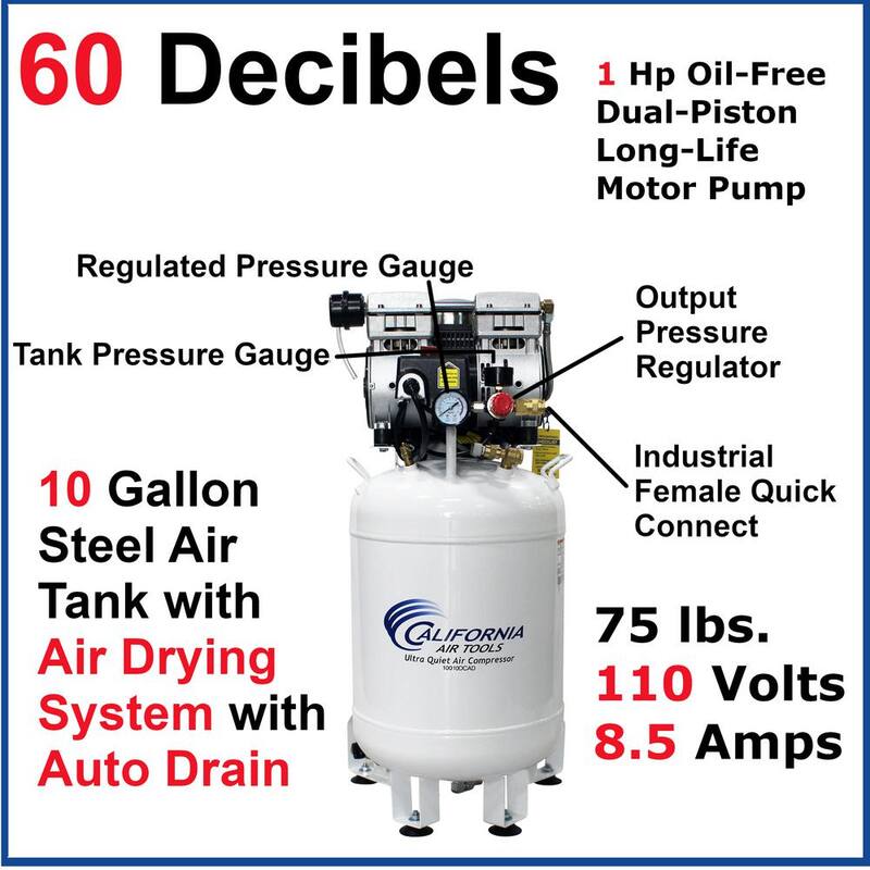 California Air Tools 10 Gal. 1 HP Stationary Electric Air Compressor with Air Dryer and Auto Drain Valve - 10010DCAD