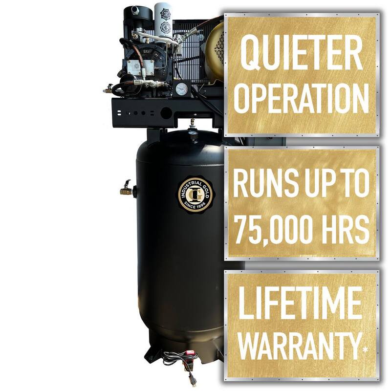 Unbranded Industrial Gold 80 Gal 7.5 HP Rotary Screw 1-Phase Low RPM 150 PSI Electric Air Compressor with Quiet Operation - R71V83