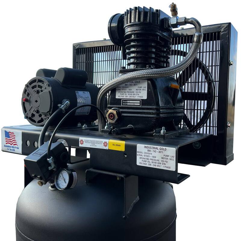Unbranded Industrial Gold 60 Gal. 5 HP Vertical 1-Phase Low RPM 175 PSI Electric Air Compressor with Quiet Operation - CI51E63V
