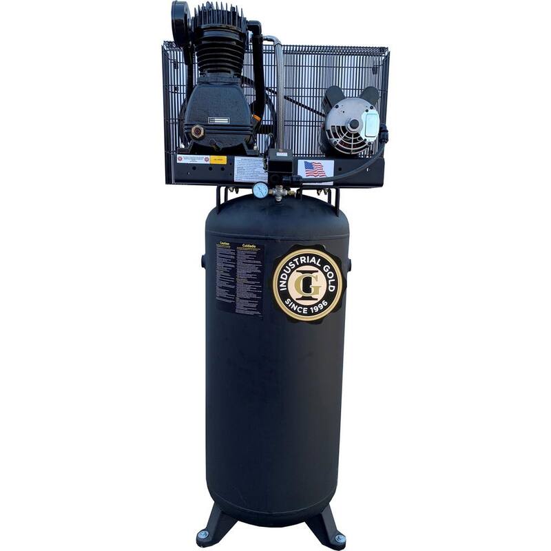 Unbranded Industrial Gold 60 Gal. 5 HP Vertical 1-Phase Low RPM 175 PSI Electric Air Compressor with Quiet Operation - CI51E63V