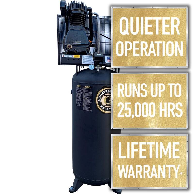 Unbranded Industrial Gold 60 Gal. 5 HP Vertical 1-Phase Low RPM 175 PSI Electric Air Compressor with Quiet Operation - CI51E63V
