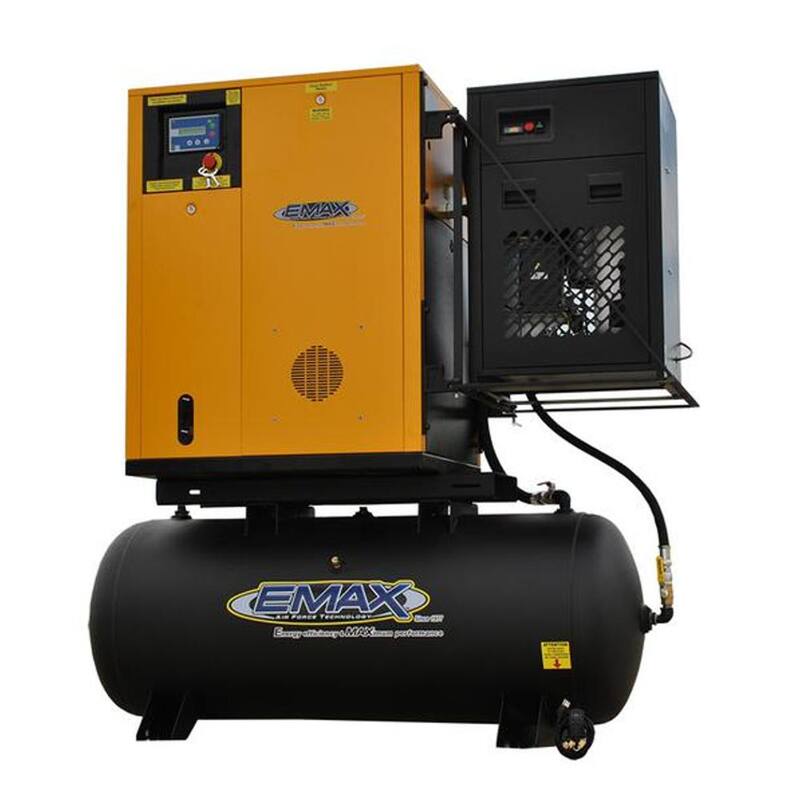 EMAX Premium Series 7.5 HP 208-Volt 3-Phase 120 Gal. Electric Rotary Screw Air Compressor with Refrigerated Dryer - HRSK070003