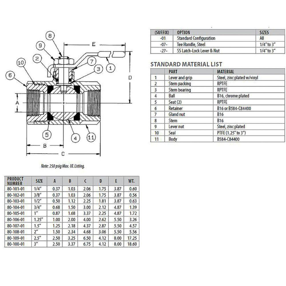 Apollo® Shut-Off Manual Ball Valve: 2-1/2" Pipe, Standard Port, Bronze - 8010927