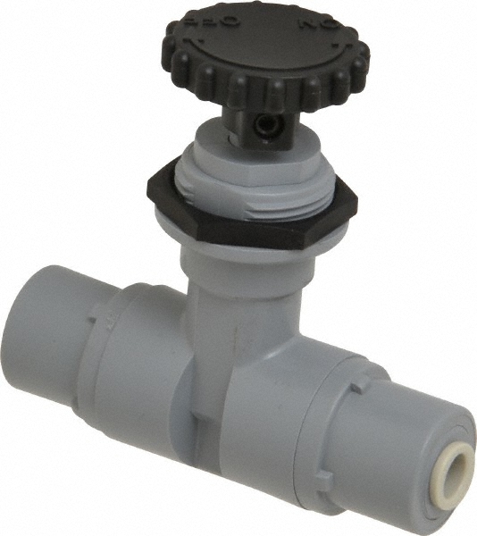 Specialty Mfr Needle Valve: Straight, 1/4" Pipe, Barbed x Barbed End, Polyvinylchloride Body, Ethylene Propylene Diene Monomer Seal - 7031290