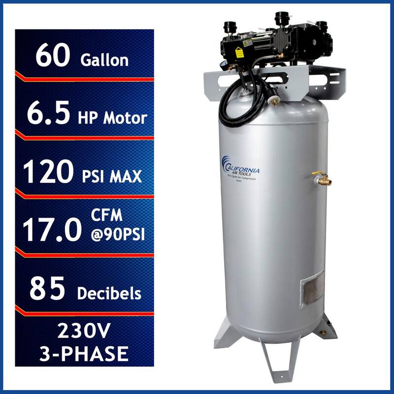 California Air Tools 60065C 60 gal. 6.5 HP 3-phase Electrical Air Compressor 208/230-Volt 155 MAX PSI - 60065C