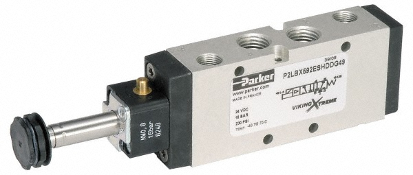 Parker Solenoid Valve: 4-Way & 2-Position, 1/4" Port, NPT - P2LBX592ESHDDN