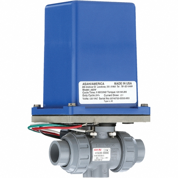 Asahi Motorized Automatic Ball Valve: 1-1/2" Pipe, Chlorinated polyvinyl chloride - 2925015