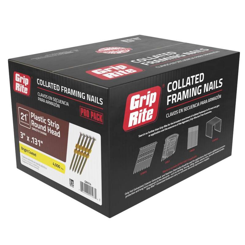 Grip-Rite 3 in. x 0.131 in. 21° Plastic Collated Smooth Shank Framing Nails 4000 per Box - GR014