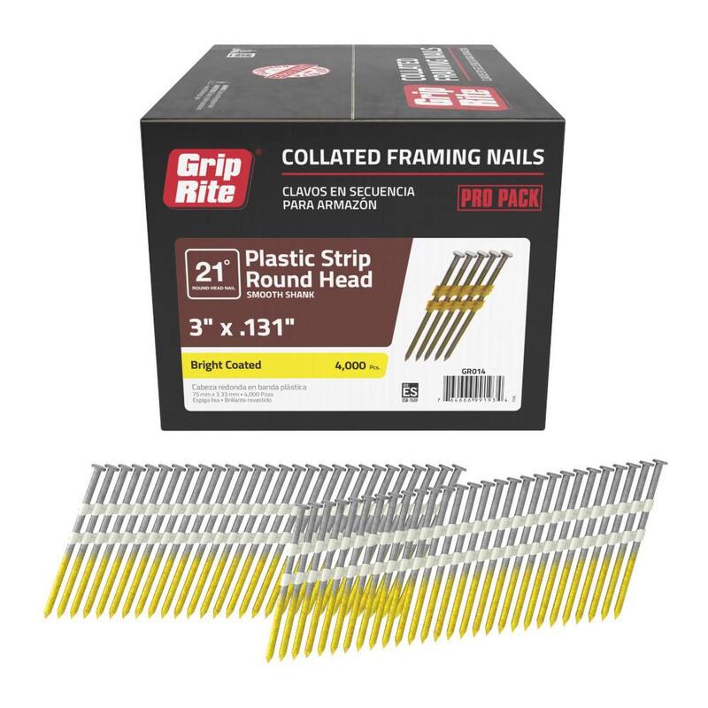 Grip-Rite 3 in. x 0.131 in. 21° Plastic Collated Smooth Shank Framing Nails 4000 per Box - GR014