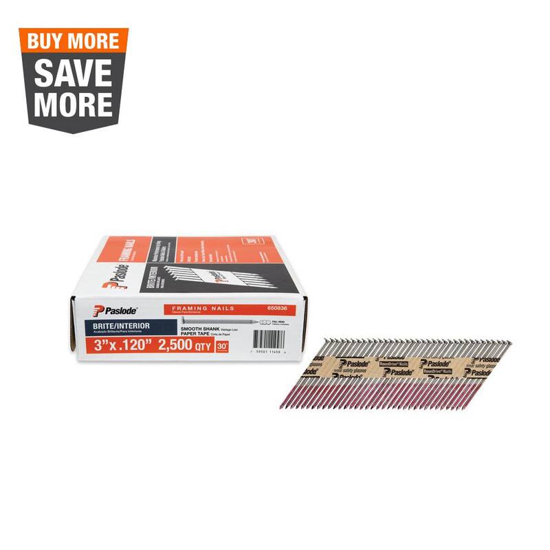 Paslode 3 in. x 0.120-Gauge 30-Degree Brite Smooth Shank Paper Tape Framing Nails (2500 per Box) - 650836