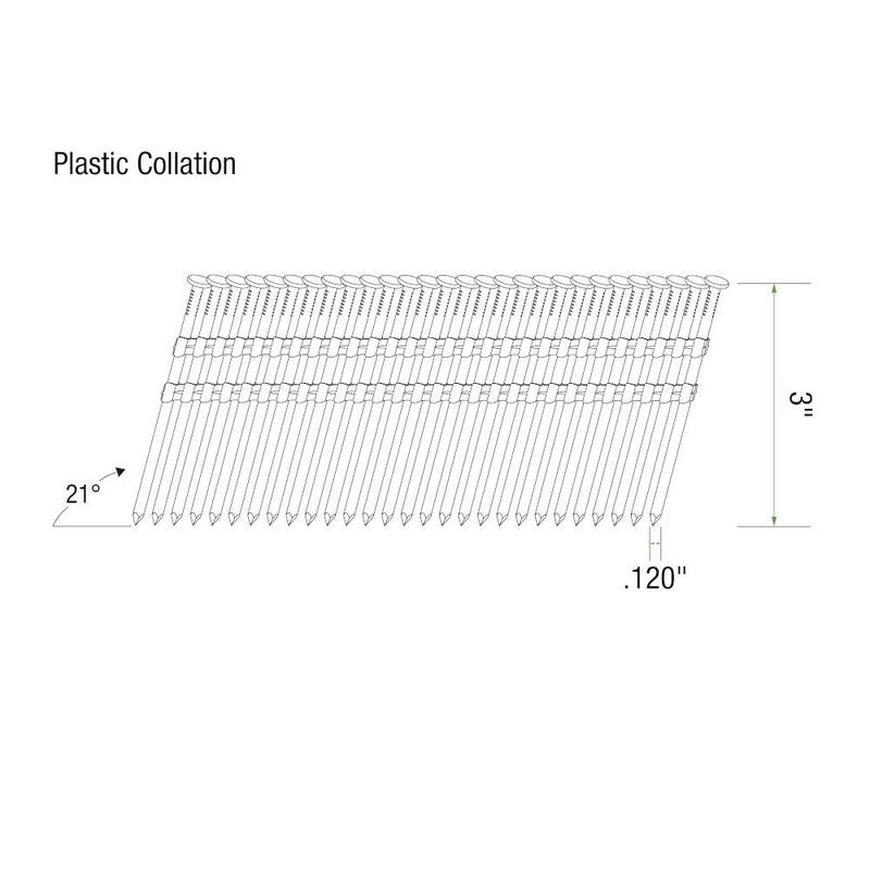 Grip-Rite 3 in. x 0.120 in. 21° Plastic Collated Bright Coated Smooth Shank Framing Nails 1000 per Box - GR3011M