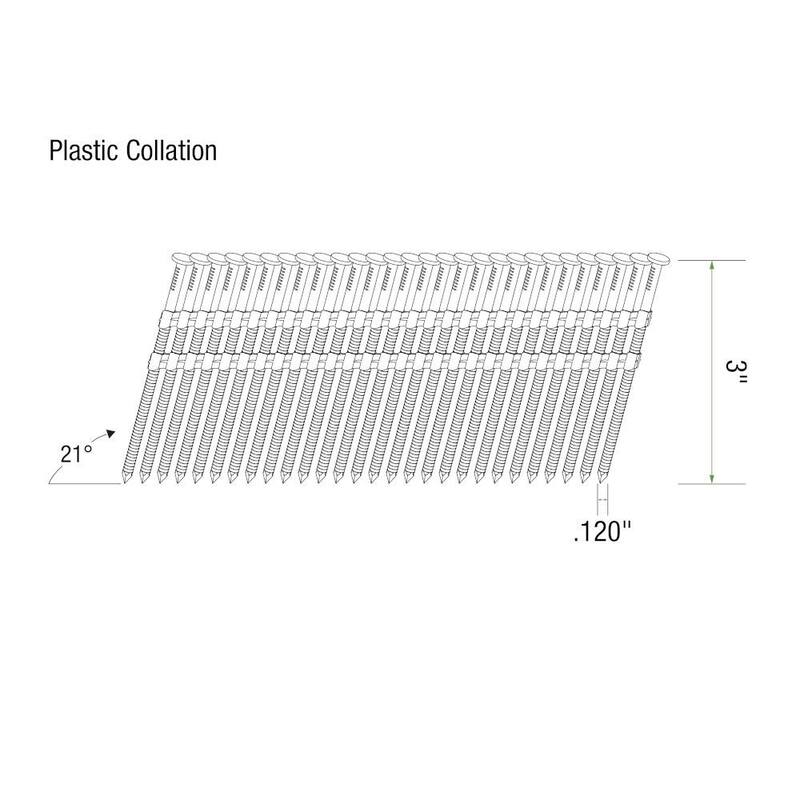 Grip-Rite 3 in. x 0.120 in. 21° Plastic Collated Exterior Galvanized Ring Shank Round Head Framing Nails 1000 per Box - GR408HG1M