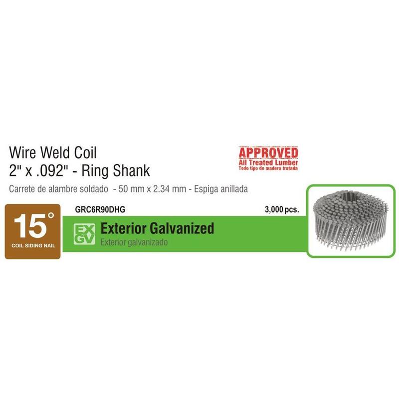 Grip-Rite 2 in. x 0.092 in. 15° Exterior Galvanized Wire Collated Ring Shank Nails 3000 per Box - GRC6R90DHG