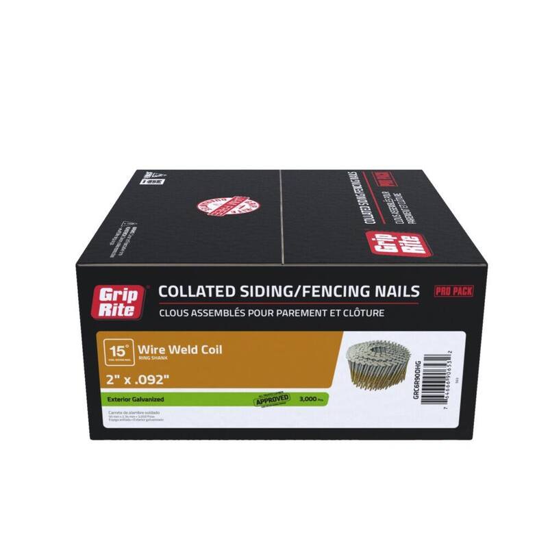 Grip-Rite 2 in. x 0.092 in. 15° Exterior Galvanized Wire Collated Ring Shank Nails 3000 per Box - GRC6R90DHG