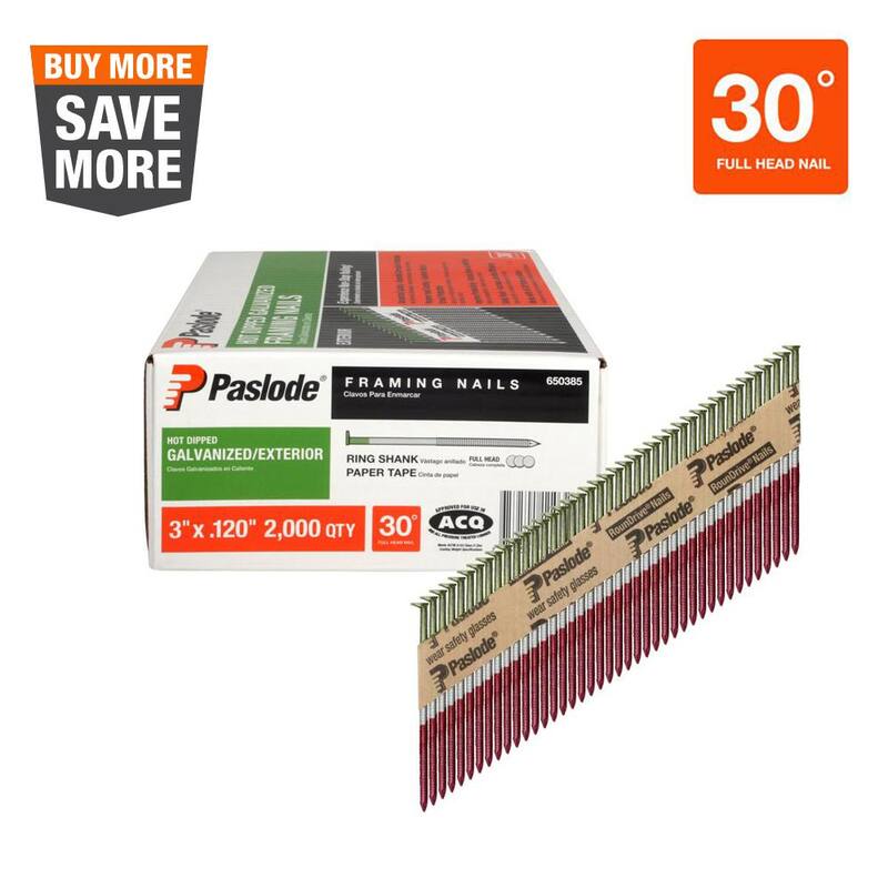 Paslode 3 in. x 0.120-Gauge 30 -Degree Galvanized Ring Shank Paper Tape Framing Nails (2000 per Box) - 650385