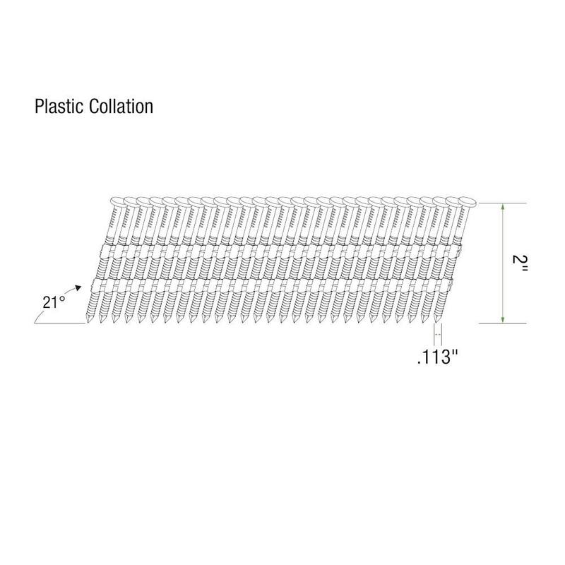 Grip-Rite 2 in. x 0.113 in. 21° Plastic Collated Exterior Galvanized Ring Shank Round Head Framing Nails 1000 per Box - GR04HG1M