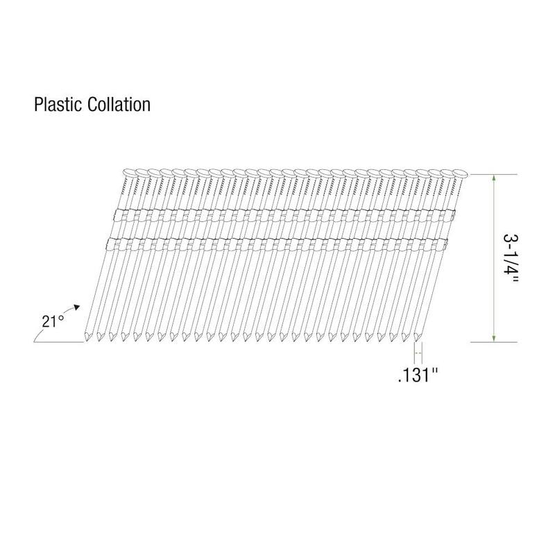 Grip-Rite 3-1/4 in. x 0.131 in. 21° Plastic Collated Bright Coated Smooth Shank Round Head Framing Nails 1000 per Box - GR0241M