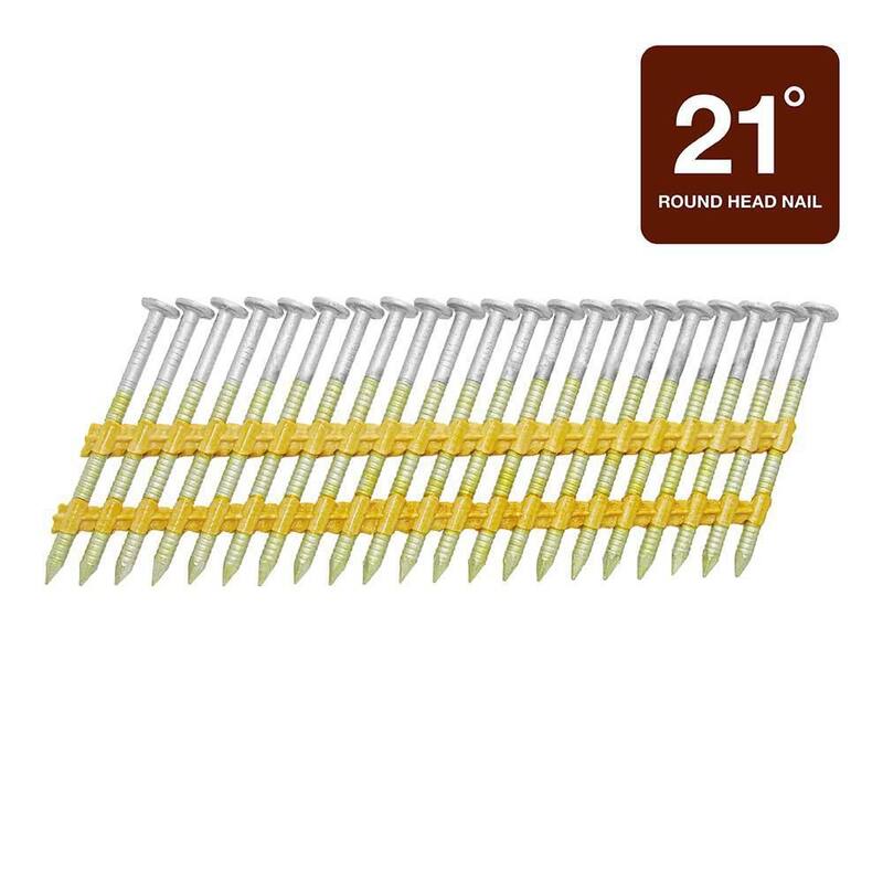 Grip-Rite 2 in. x 0.113 in. 21° Plastic Collated Exterior Galvanized Ring Shank Round Head Framing Nails 5000 per Box - GR04HG