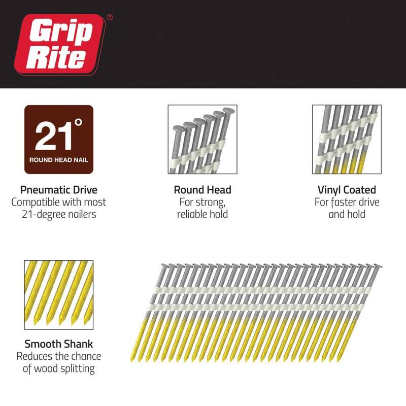 Grip-Rite 3-1/4 in. x 0.131 in. 21° Plastic Collated Bright Coated Steel Smooth Shank Framing Nails 4000 per Box - GR024